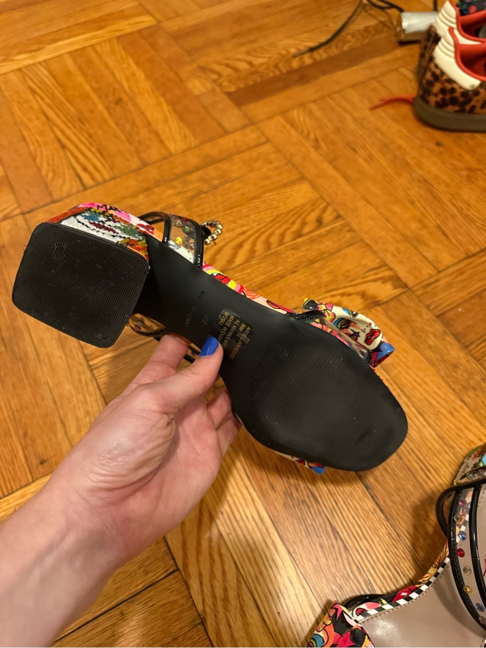 Like New!! Betsey Johnson Multicolor Embellished Block Heel Sandals - Picture 9 of 12
